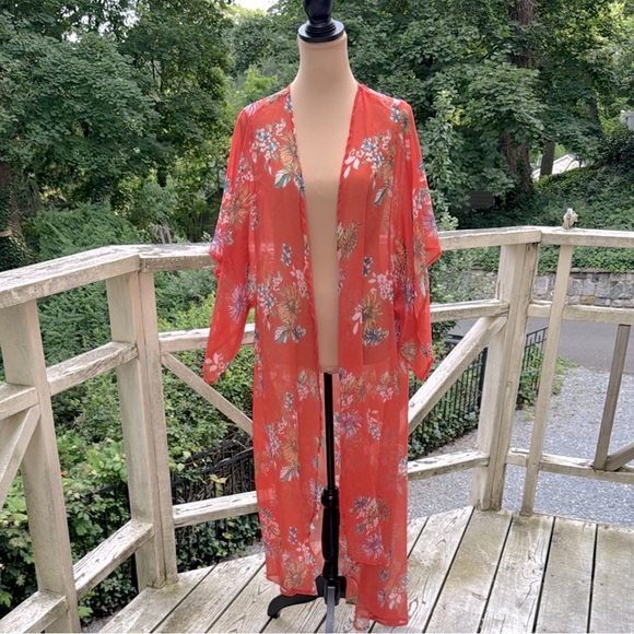 Sheer Floral Maxi Layering Kimono Size L - Picture 8 of 9